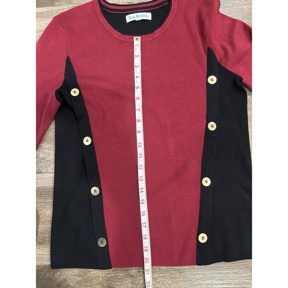Kim Rodger’s Burgundy Black Buttons Ribbed Sweater 3-4sleeve Color block Holiday - Picture 9 of 11